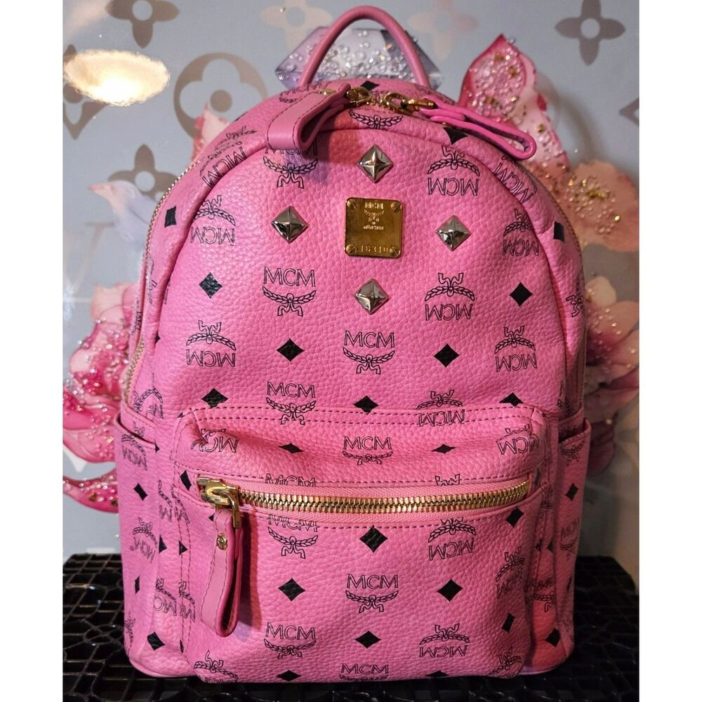 MCM Small Stark Pink Visetos Backpack MMK3SVE20PK001